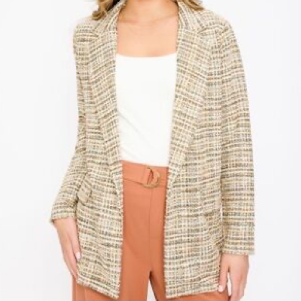 NWT Eclipse Women's Tweed Blazer in Cream and Brown